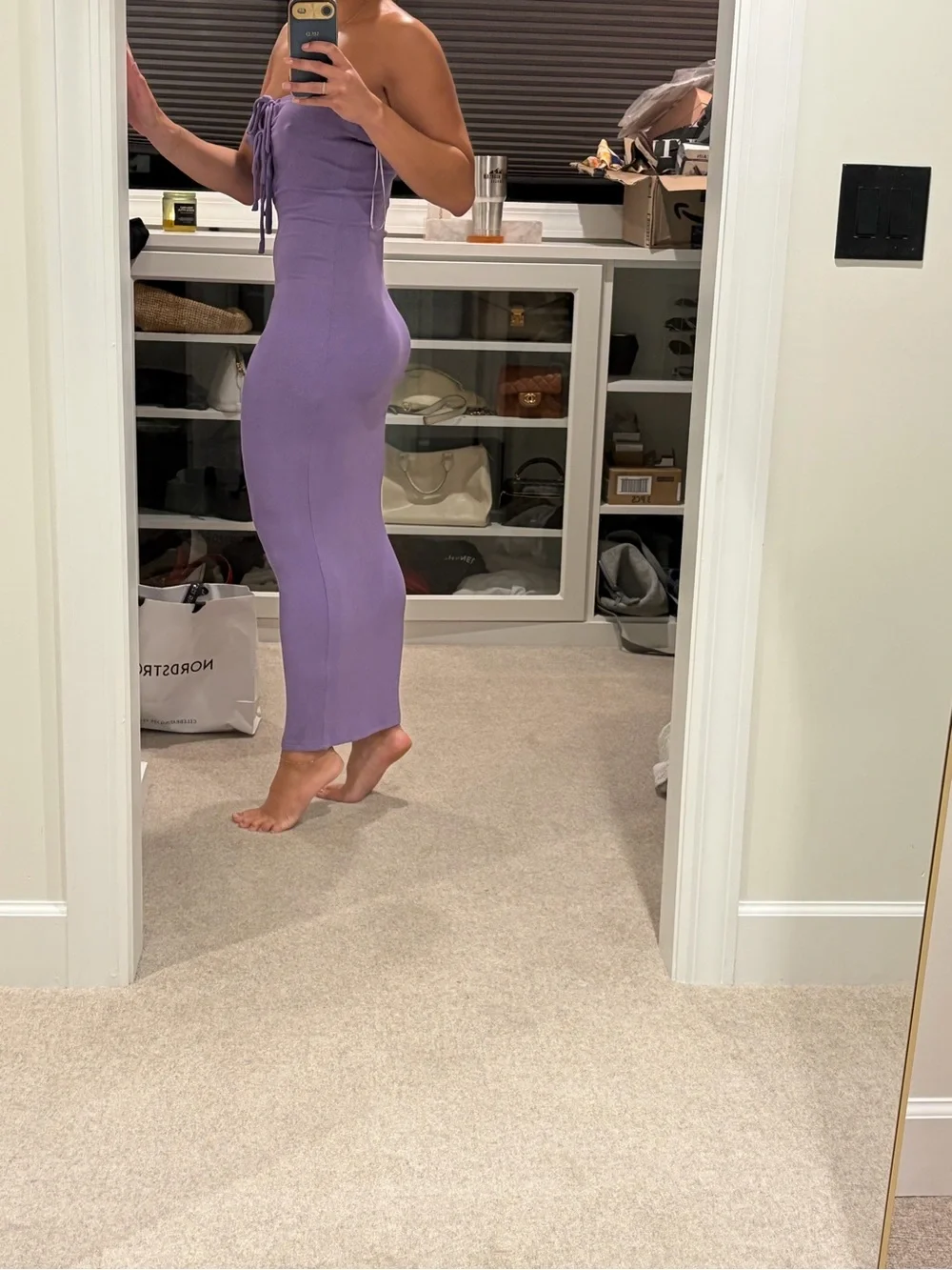 Lioness Strapless Lace-Up Maxi Dress in Purple